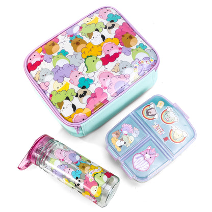 Squishmallows Kids Lunch Box Set – Insulated Lunch Bag, Multicompartment Lunch Box & 580ml Water Bottle, BPA Free