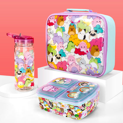 Squishmallows Kids Lunch Box Set – Insulated Lunch Bag, Multicompartment Lunch Box & 580ml Water Bottle, BPA Free