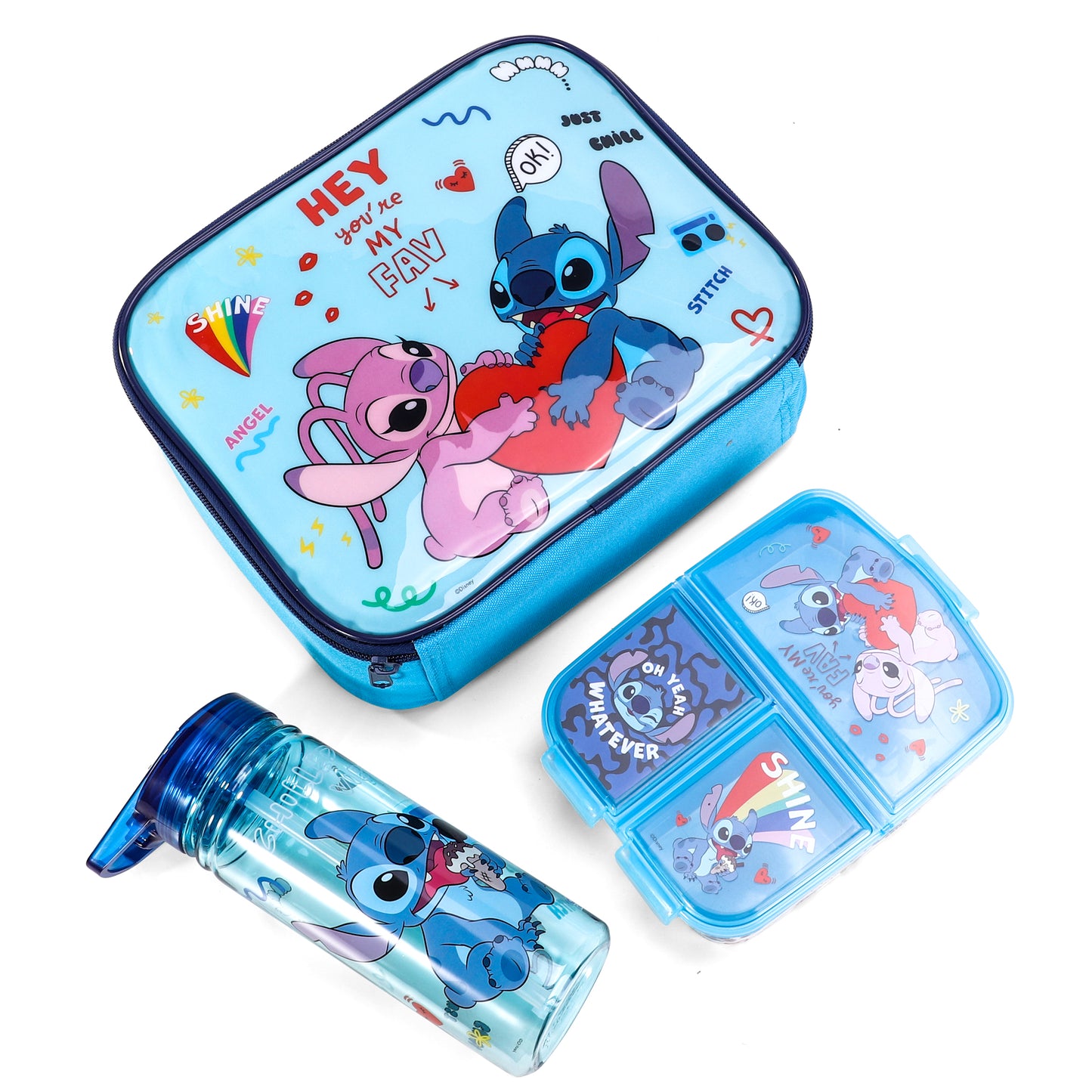 Stitch Island Kids Lunch Box Set – Insulated Lunch Bag, Multicompartment Lunch Box & 580ml Water Bottle, BPA Free