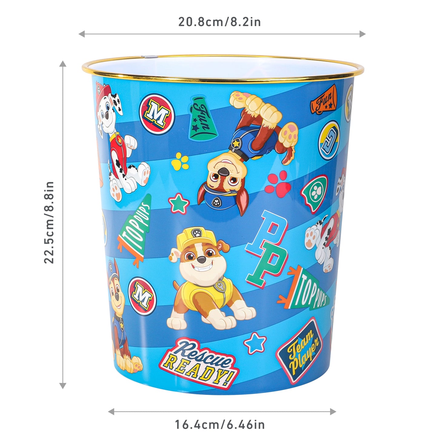 Paw Patrol Kids Waste Paper Bin for Bedroom, Playing & Study Room | Childrens Small Plastic Bucket Dustbin, Waterproof & Stain-Resistant, Open-Top Study Desk Basket | Kids Bedroom Accessories