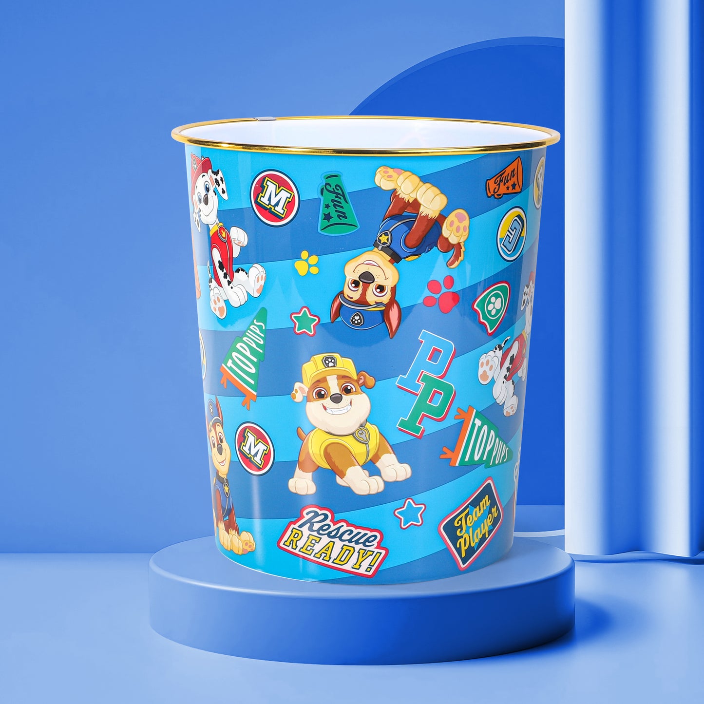 Paw Patrol Kids Waste Paper Bin for Bedroom, Playing & Study Room | Childrens Small Plastic Bucket Dustbin, Waterproof & Stain-Resistant, Open-Top Study Desk Basket | Kids Bedroom Accessories