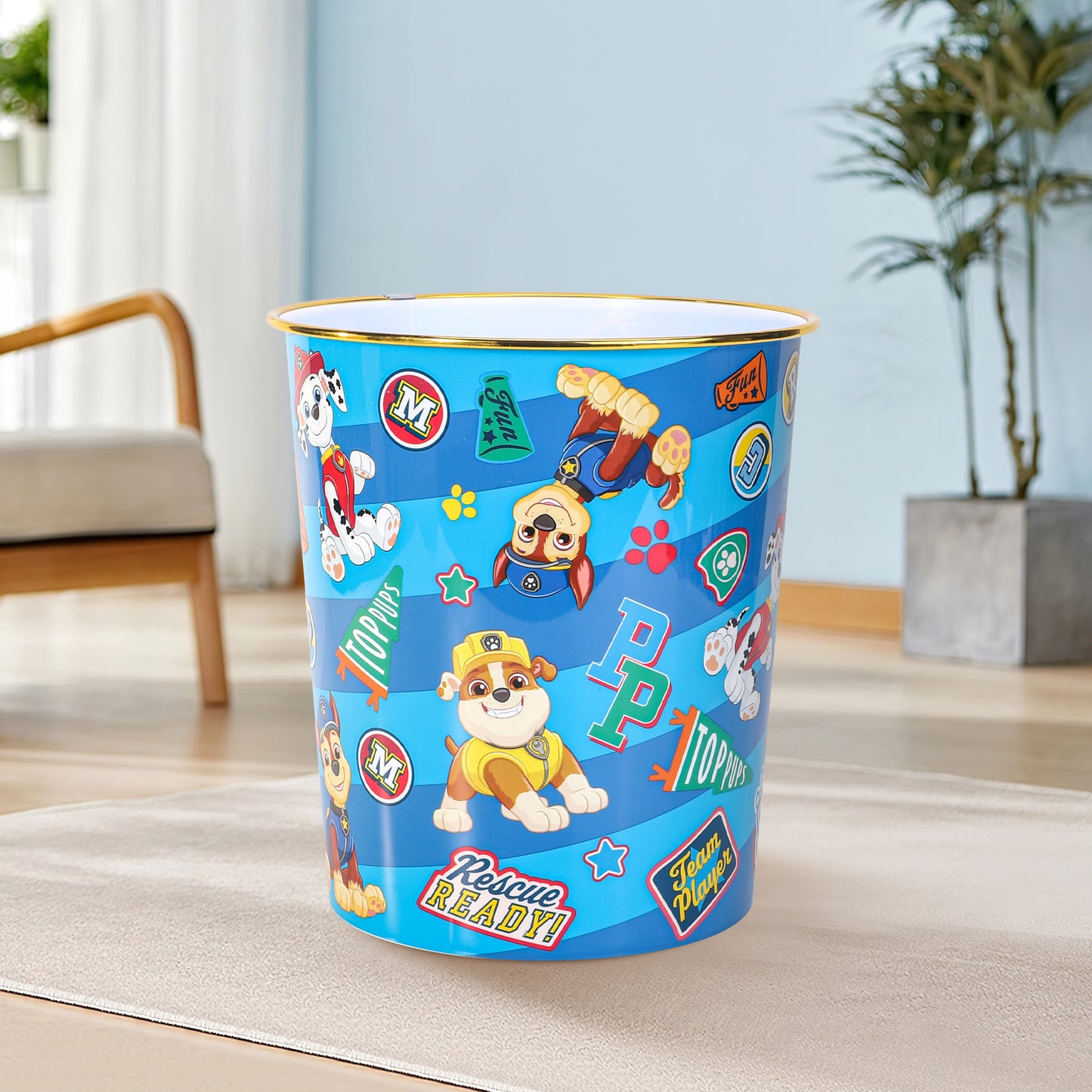 Paw Patrol Kids Waste Paper Bin for Bedroom, Playing & Study Room | Childrens Small Plastic Bucket Dustbin, Waterproof & Stain-Resistant, Open-Top Study Desk Basket | Kids Bedroom Accessories