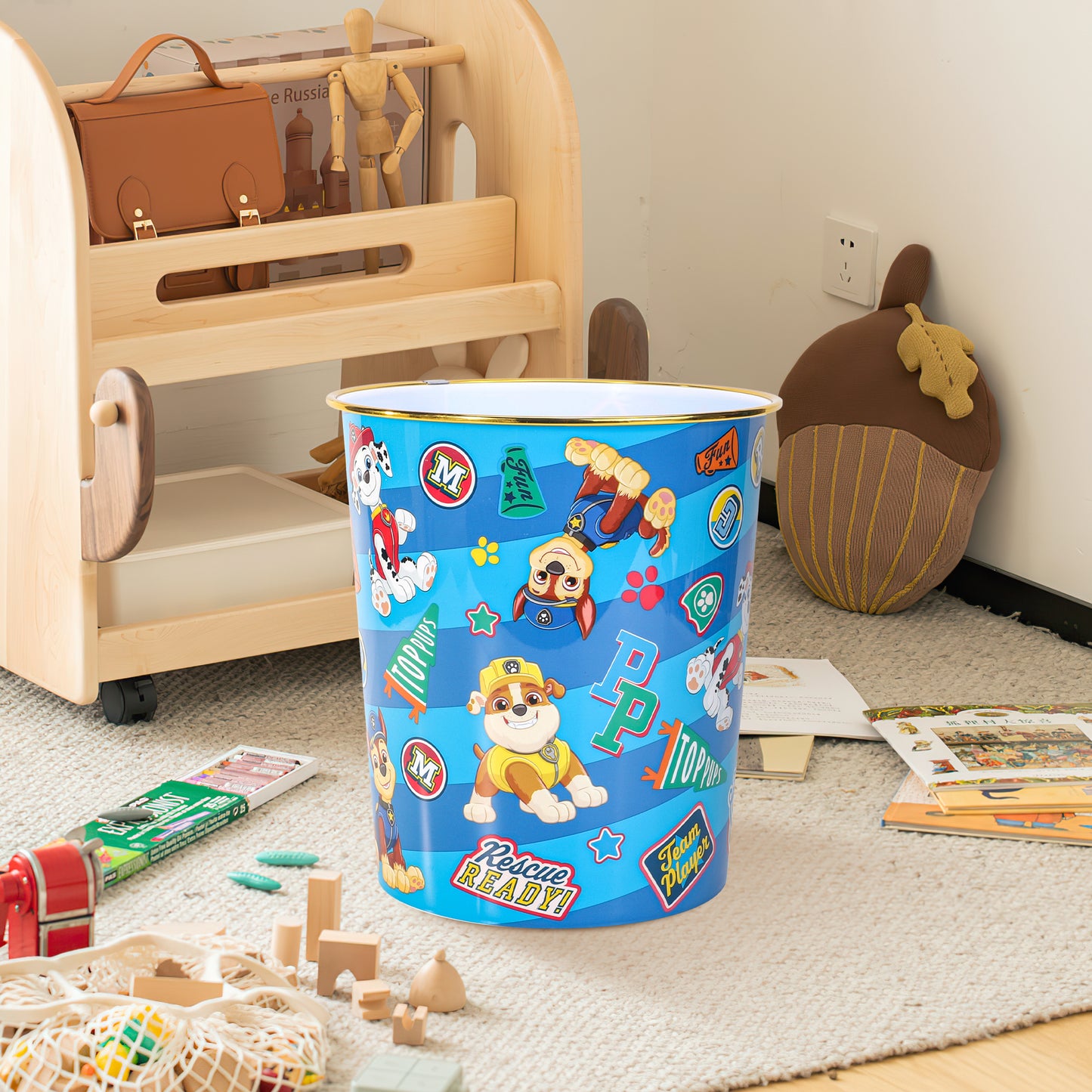 Paw Patrol Kids Waste Paper Bin for Bedroom, Playing & Study Room | Childrens Small Plastic Bucket Dustbin, Waterproof & Stain-Resistant, Open-Top Study Desk Basket | Kids Bedroom Accessories