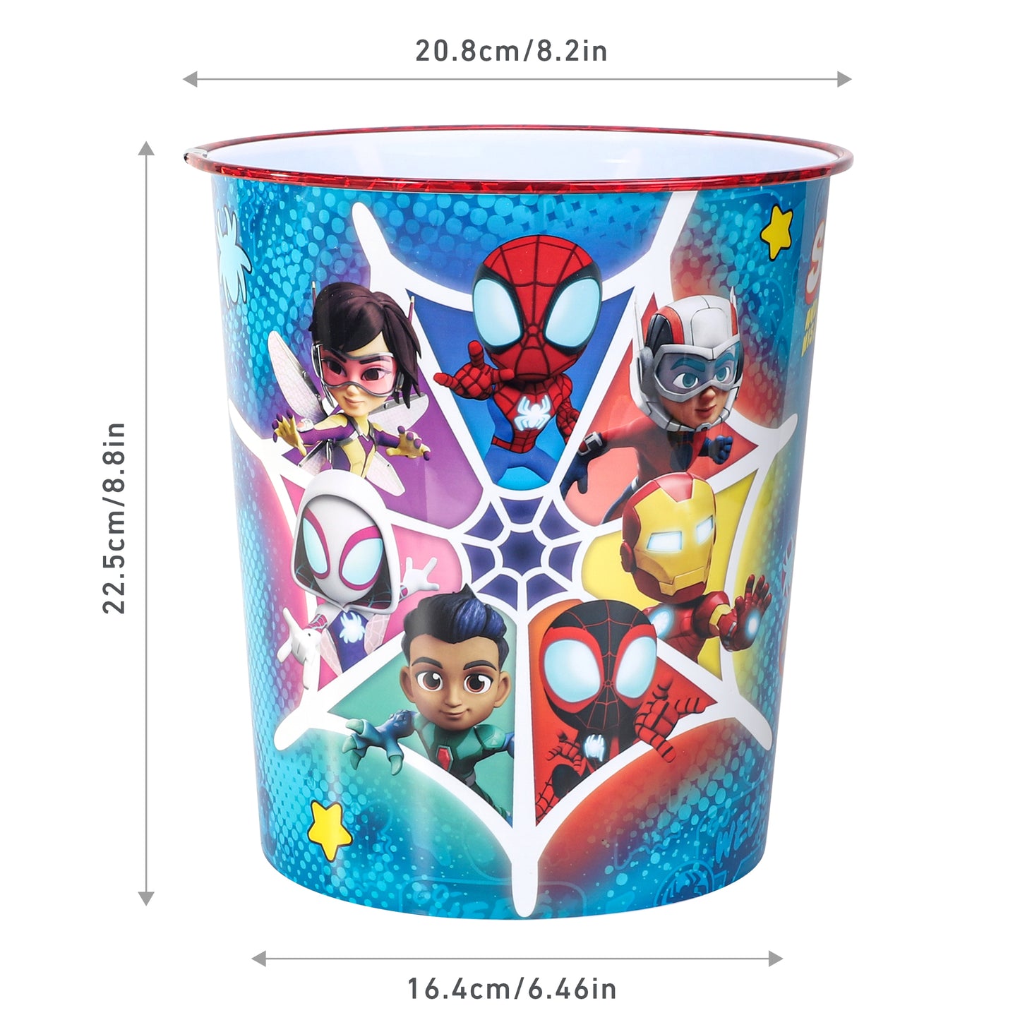 Marvel Spidey Kids Waste Paper Bin for Bedroom, Playing & Study Room | Childrens Small Plastic Bucket Dustbin, Waterproof & Stain-Resistant, Open-Top Study Desk Basket | Kids Bedroom Accessories