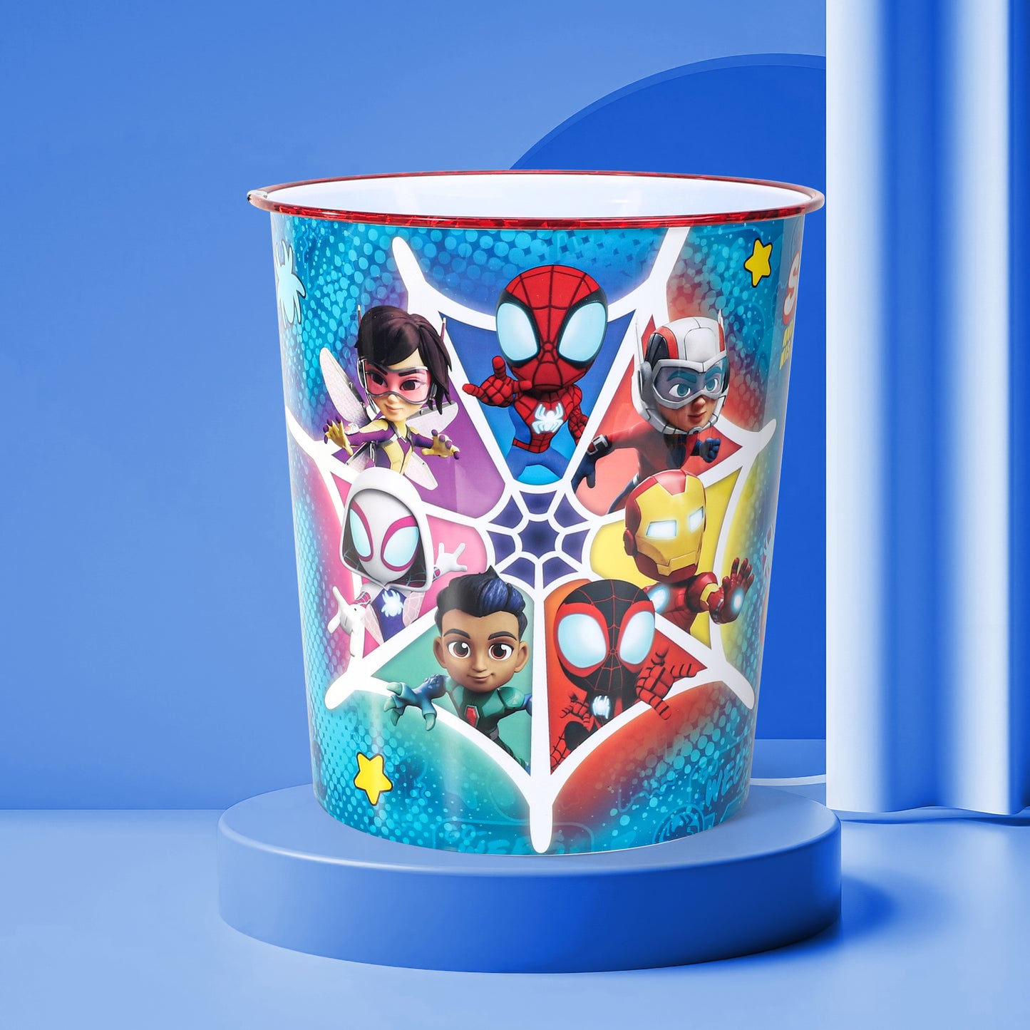 Marvel Spidey Kids Waste Paper Bin for Bedroom, Playing & Study Room | Childrens Small Plastic Bucket Dustbin, Waterproof & Stain-Resistant, Open-Top Study Desk Basket | Kids Bedroom Accessories