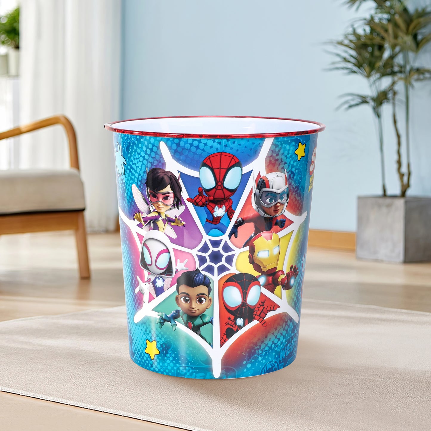 Marvel Spidey Kids Waste Paper Bin for Bedroom, Playing & Study Room | Childrens Small Plastic Bucket Dustbin, Waterproof & Stain-Resistant, Open-Top Study Desk Basket | Kids Bedroom Accessories