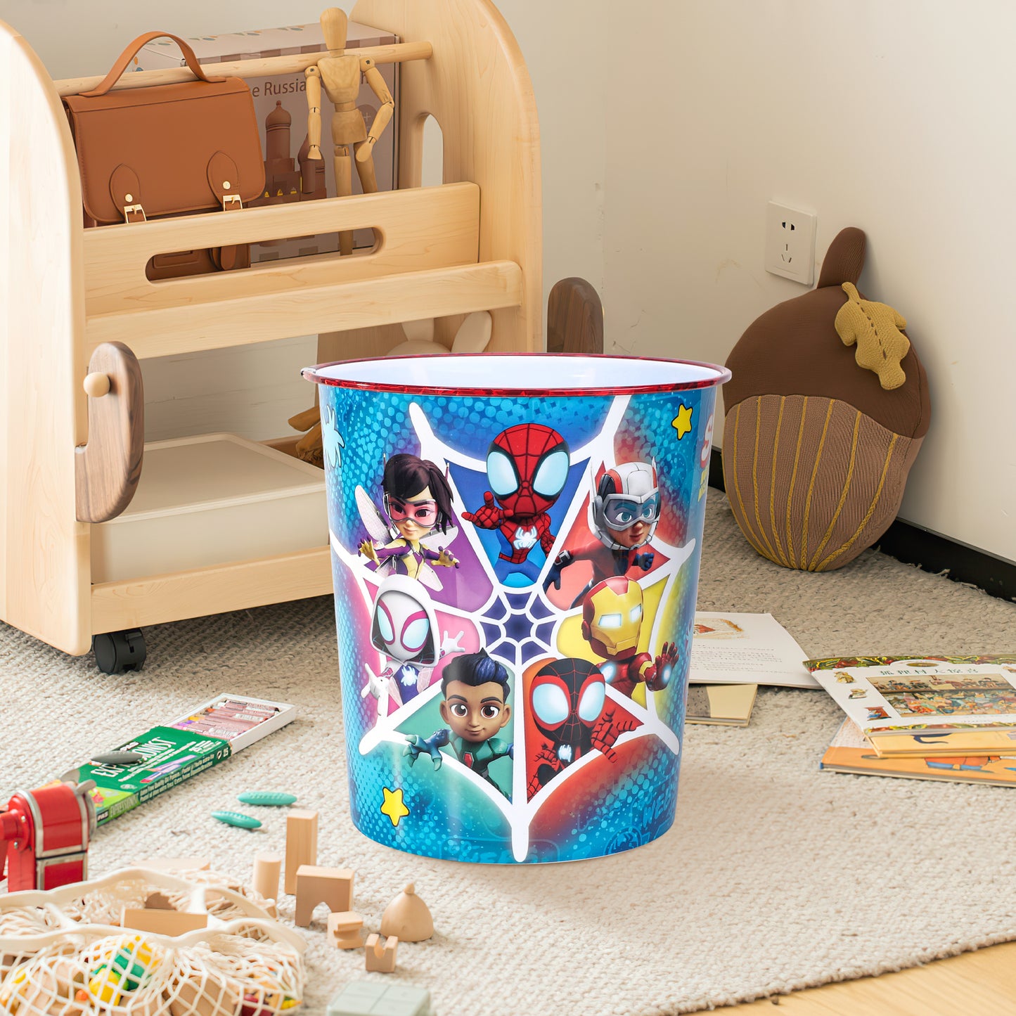 Marvel Spidey Kids Waste Paper Bin for Bedroom, Playing & Study Room | Childrens Small Plastic Bucket Dustbin, Waterproof & Stain-Resistant, Open-Top Study Desk Basket | Kids Bedroom Accessories