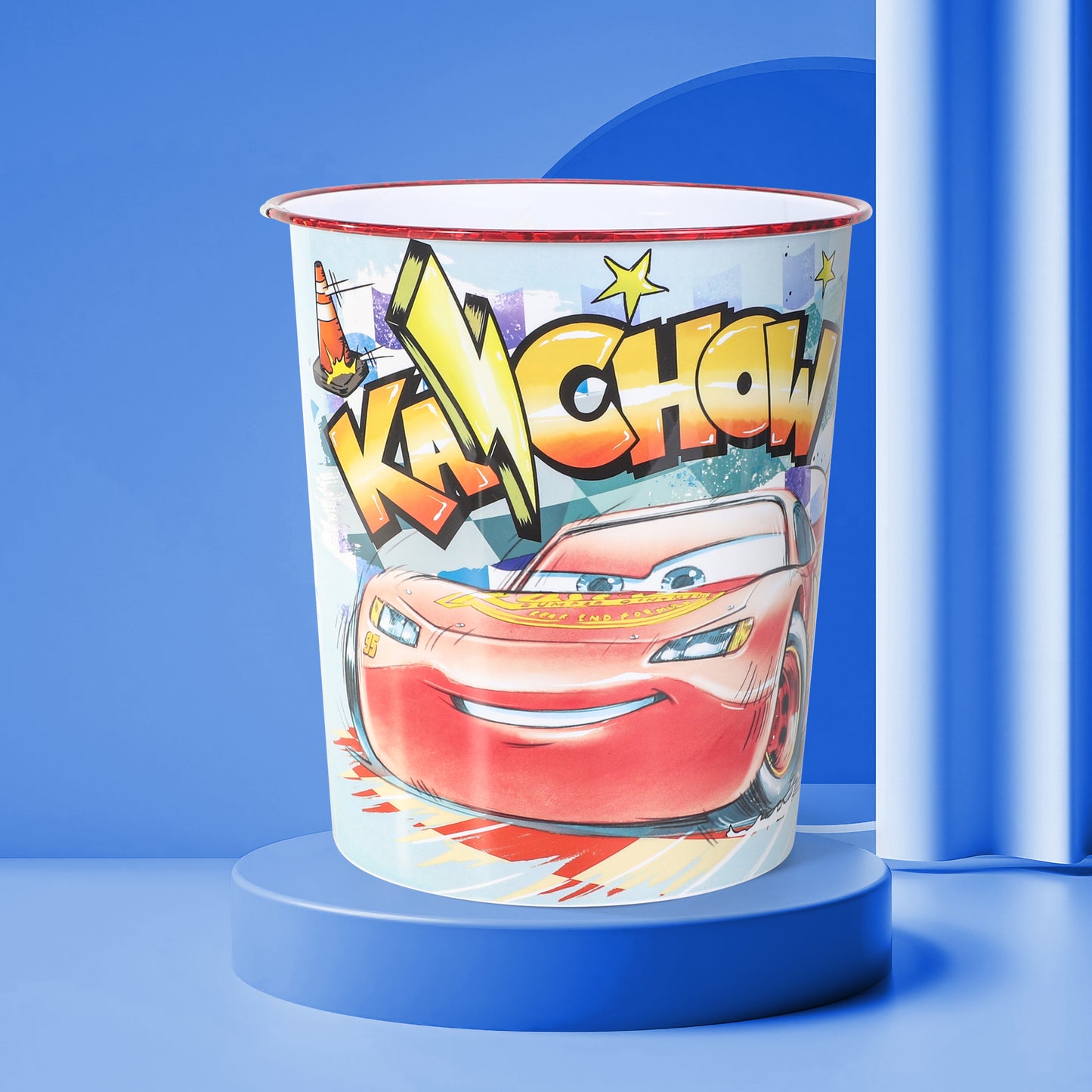 Disney Cars Kids Waste Paper Bin for Bedroom, Playing & Study Room | Childrens Small Plastic Bucket Dustbin, Waterproof & Stain-Resistant, Open-Top Study Desk Basket | Kids Bedroom Accessories