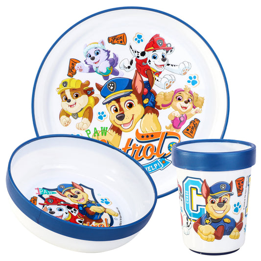 Paw Patrol 3pcs Reusable Bicolor Premium Kids Dinner Tableware Set Plate, Bowl & Tumbler, BPA Free