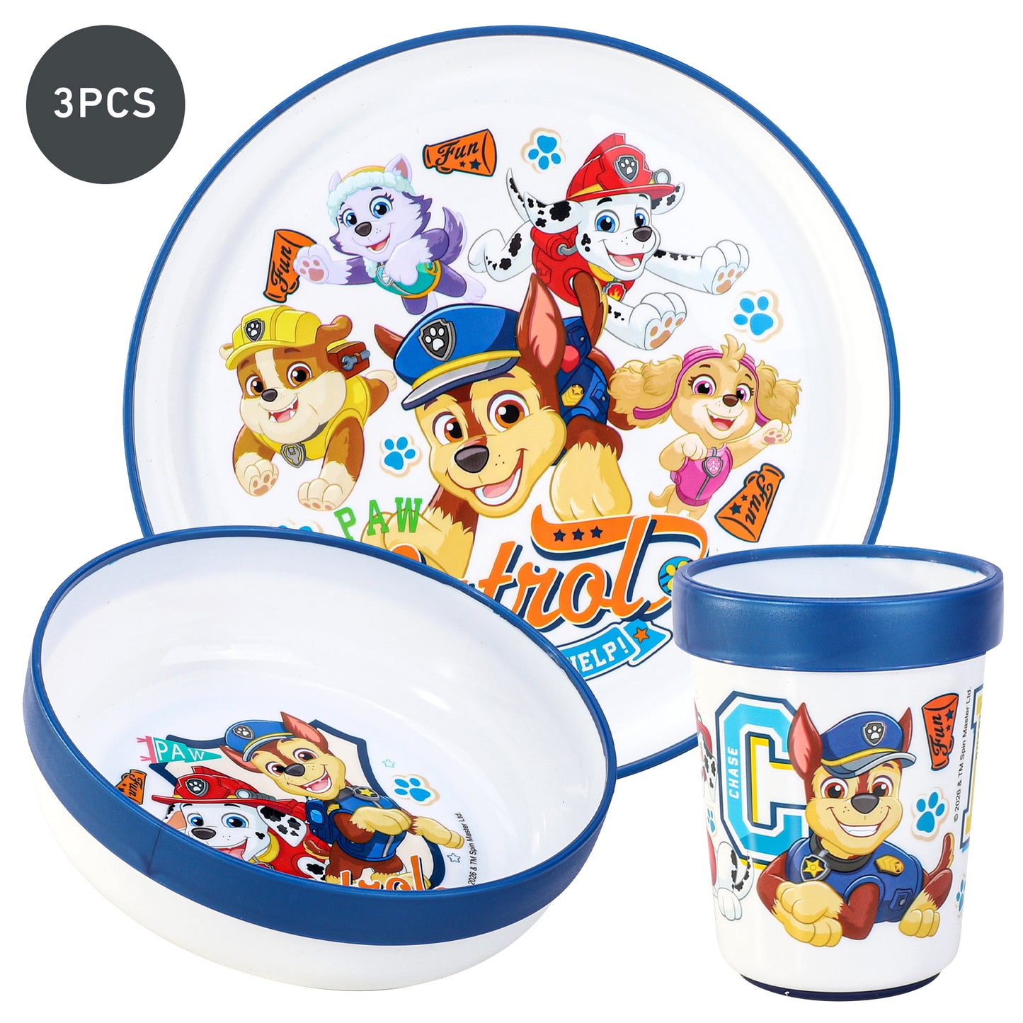 Paw Patrol 3pcs Reusable Bicolor Premium Kids Dinner Tableware Set Plate, Bowl & Tumbler, BPA Free