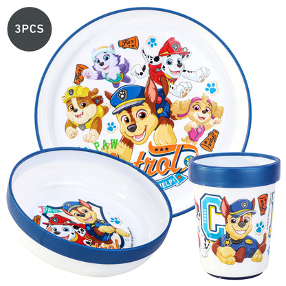 Paw Patrol 3pcs Reusable Bicolor Premium Kids Dinner Tableware Set Plate, Bowl & Tumbler, BPA Free