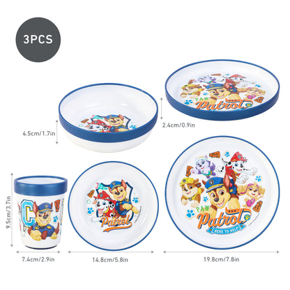 Paw Patrol 3pcs Reusable Bicolor Premium Kids Dinner Tableware Set Plate, Bowl & Tumbler, BPA Free
