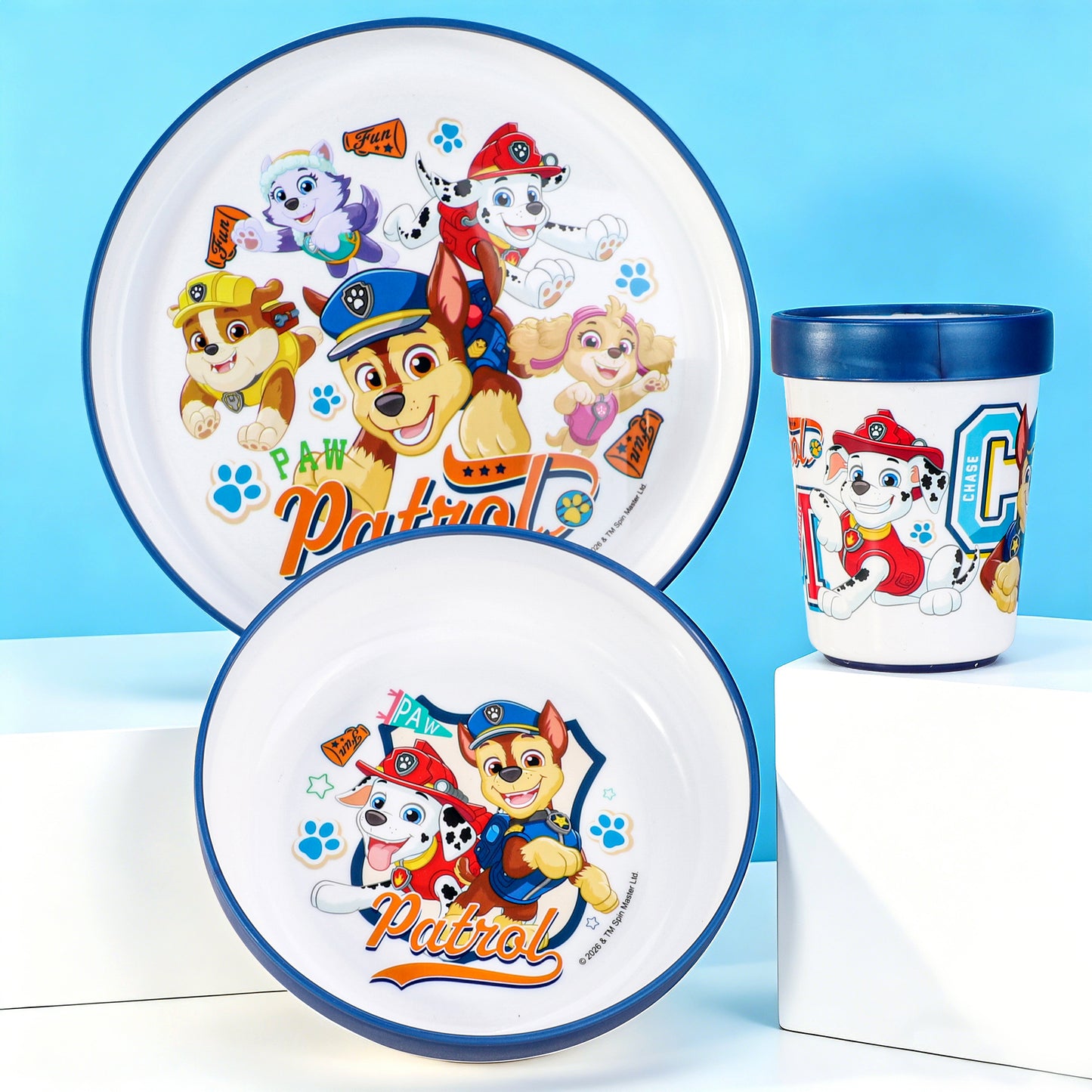 Paw Patrol 3pcs Reusable Bicolor Premium Kids Dinner Tableware Set Plate, Bowl & Tumbler, BPA Free