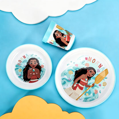 Moana 3pcs Reusable Bicolor Premium Kids Dinner Tableware Set Plate, Bowl & Tumbler, BPA Free