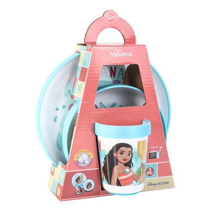 Moana 3pcs Reusable Bicolor Premium Kids Dinner Tableware Set Plate, Bowl & Tumbler, BPA Free