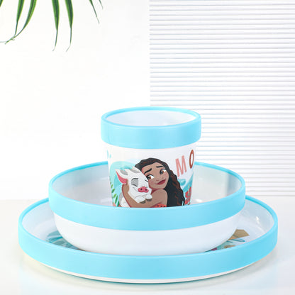 Moana 3pcs Reusable Bicolor Premium Kids Dinner Tableware Set Plate, Bowl & Tumbler, BPA Free