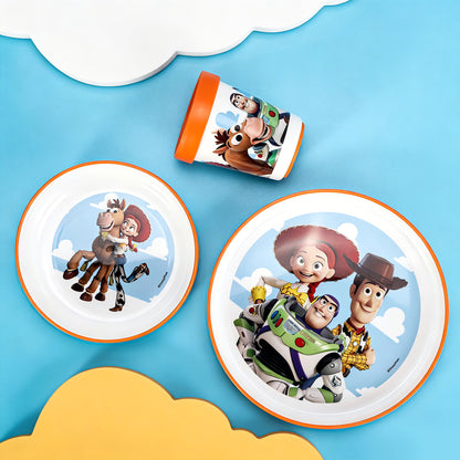 Toy Story 3pcs Reusable Bicolor Premium Kids Dinner Tableware Set Plate, Bowl & Tumbler, BPA Free