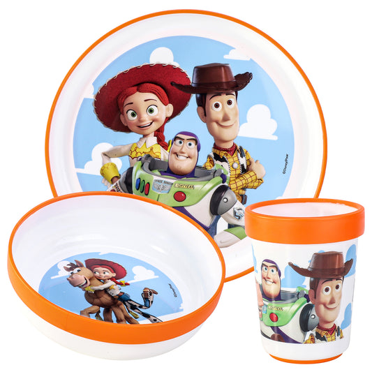 Toy Story 3pcs Reusable Bicolor Premium Kids Dinner Tableware Set Plate, Bowl & Tumbler, BPA Free