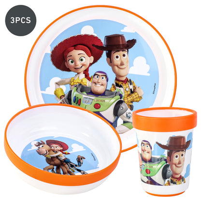 Toy Story 3pcs Reusable Bicolor Premium Kids Dinner Tableware Set Plate, Bowl & Tumbler, BPA Free