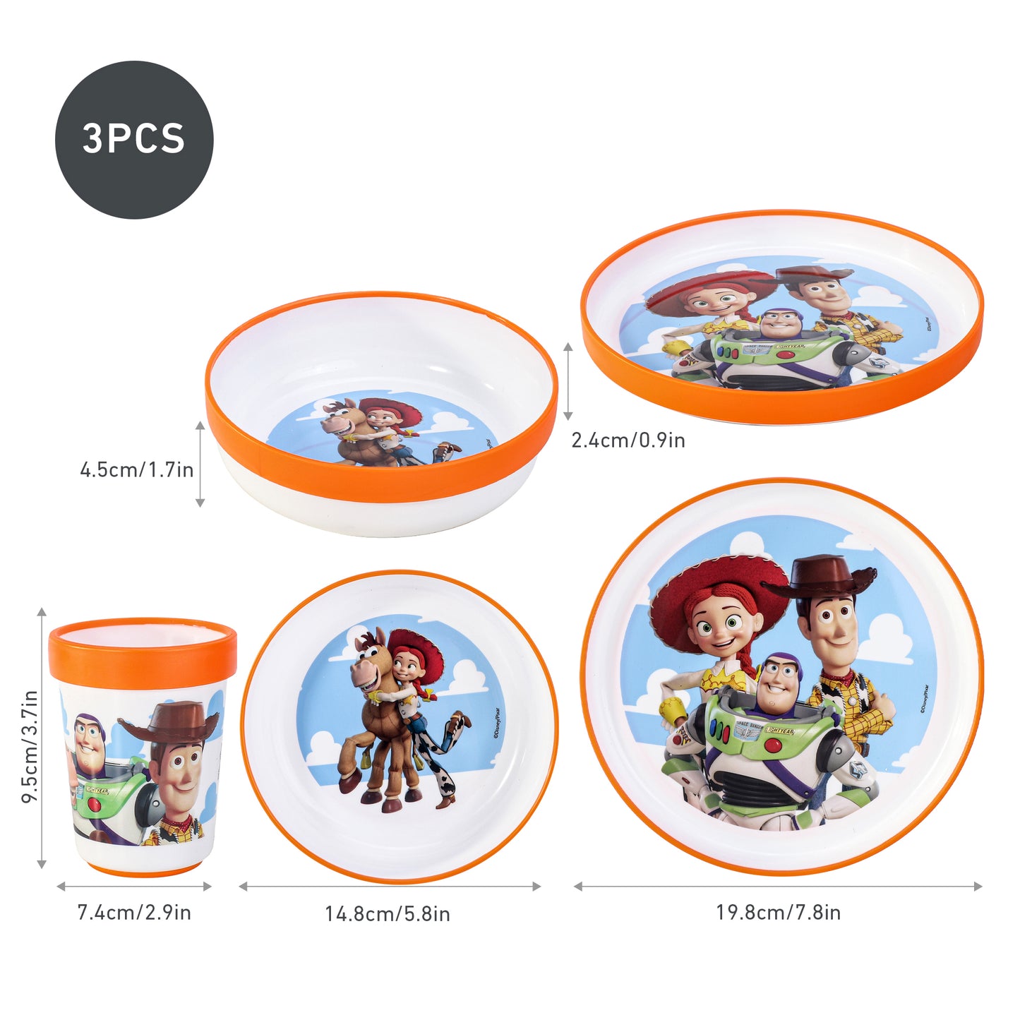 Toy Story 3pcs Reusable Bicolor Premium Kids Dinner Tableware Set Plate, Bowl & Tumbler, BPA Free