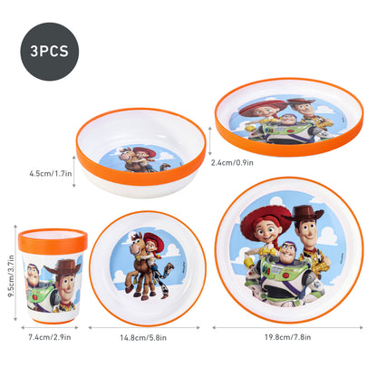 Toy Story 3pcs Reusable Bicolor Premium Kids Dinner Tableware Set Plate, Bowl & Tumbler, BPA Free