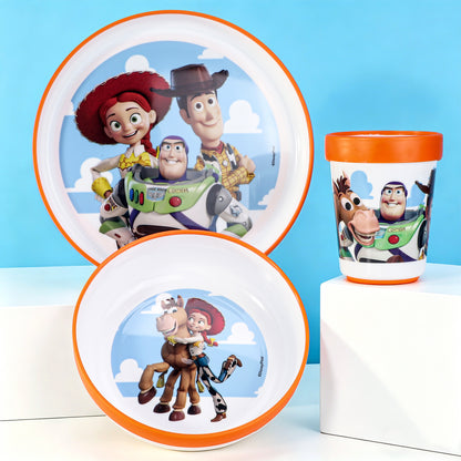Toy Story 3pcs Reusable Bicolor Premium Kids Dinner Tableware Set Plate, Bowl & Tumbler, BPA Free