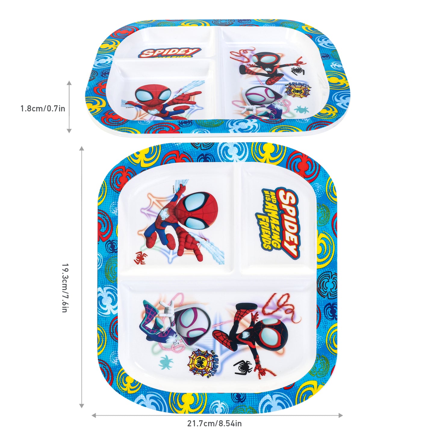 Marvel Spidey 3 Section Reusable Childrens Kids Toddlers Divided Breakfast Lunch Dinner Plate