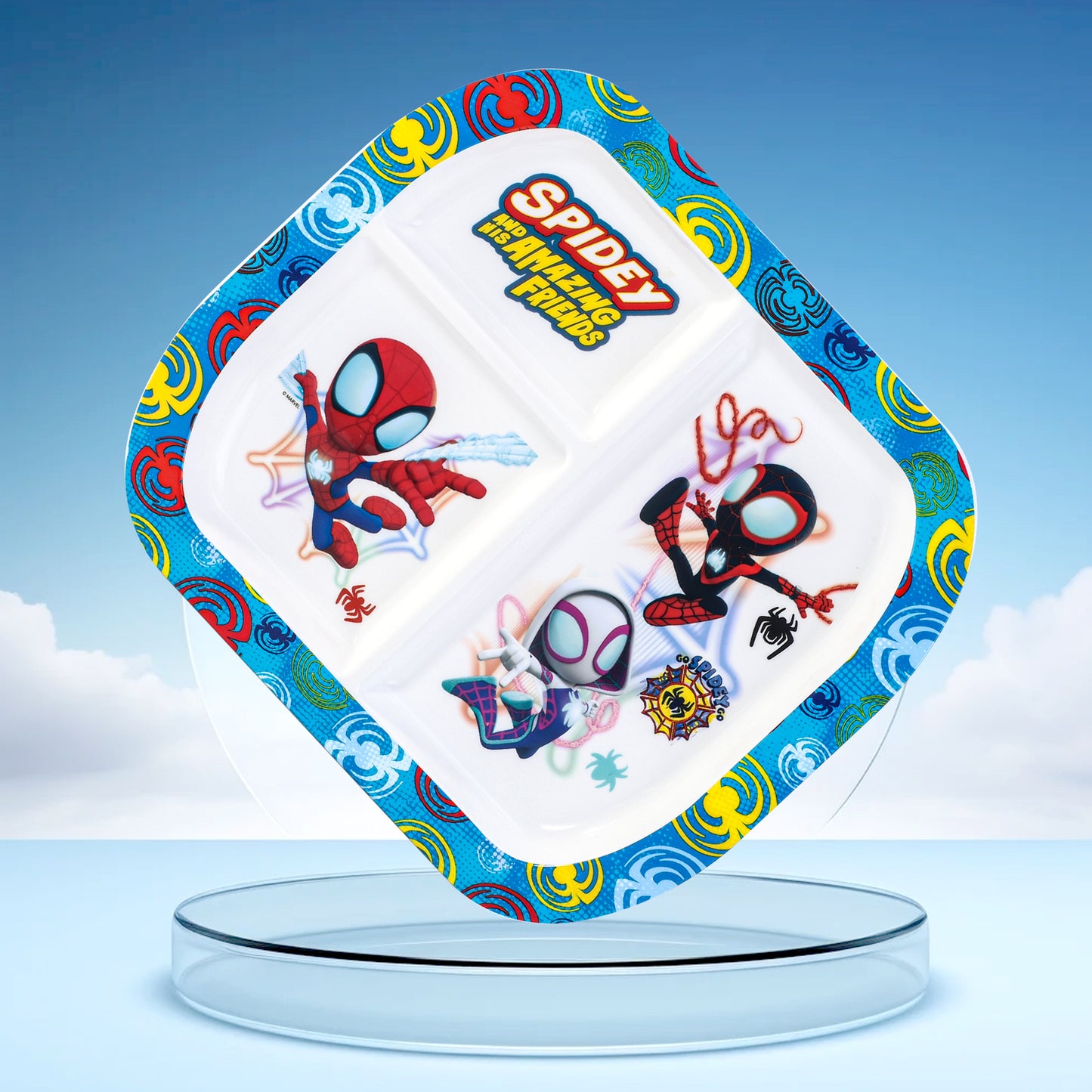 Marvel Spidey 3 Section Reusable Childrens Kids Toddlers Divided Breakfast Lunch Dinner Plate
