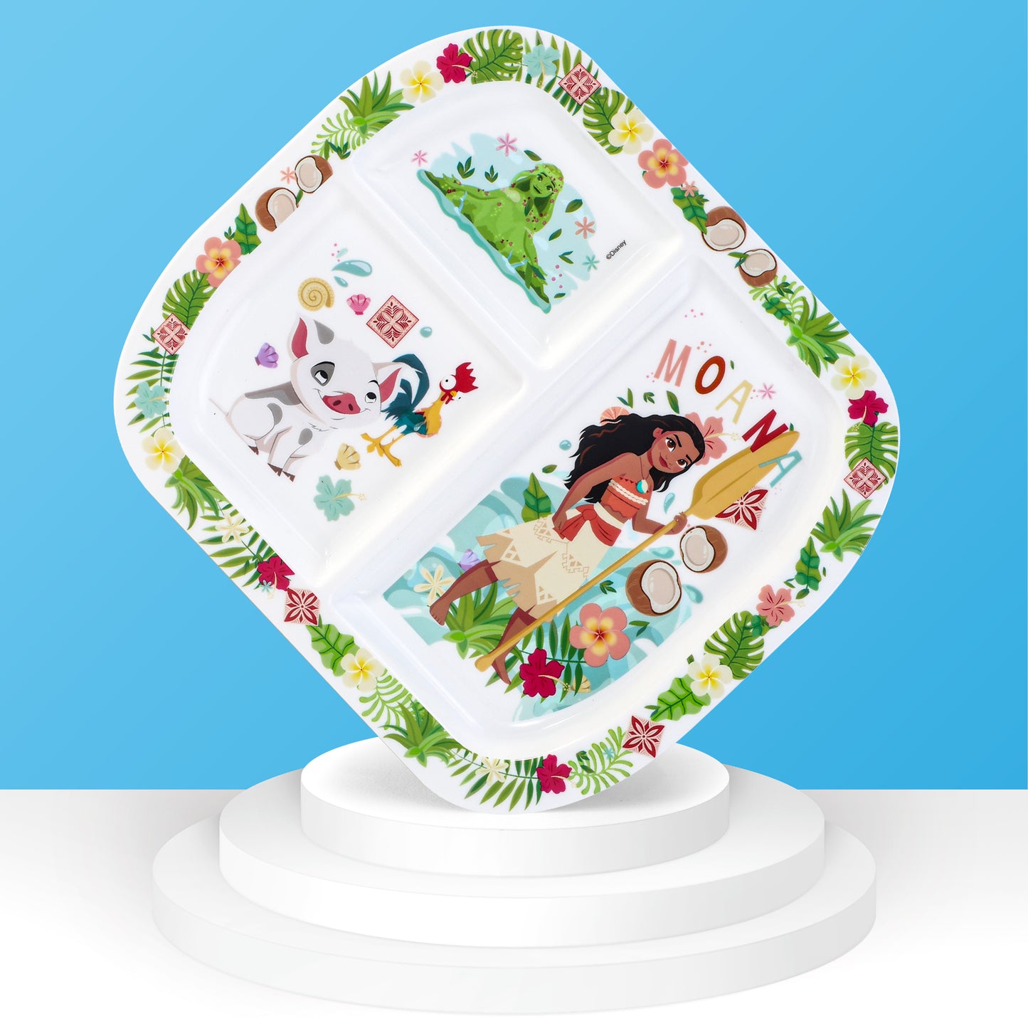 Moana 3 Section Reusable Childrens Kids Toddlers Divided Breakfast Lunch Dinner Plate