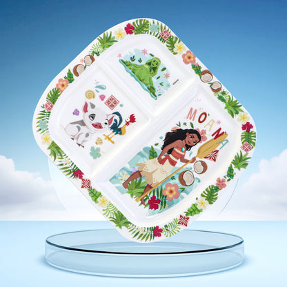 Moana 3 Section Reusable Childrens Kids Toddlers Divided Breakfast Lunch Dinner Plate