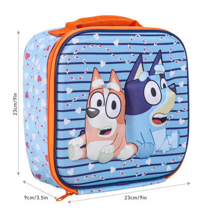 Bluey & Bingo 3D Rectangular Insulated Lunch Box Bag for Boys and Girls, Perfect Size for Packing Hot or Cold Snacks for School and Travel, BPA Free