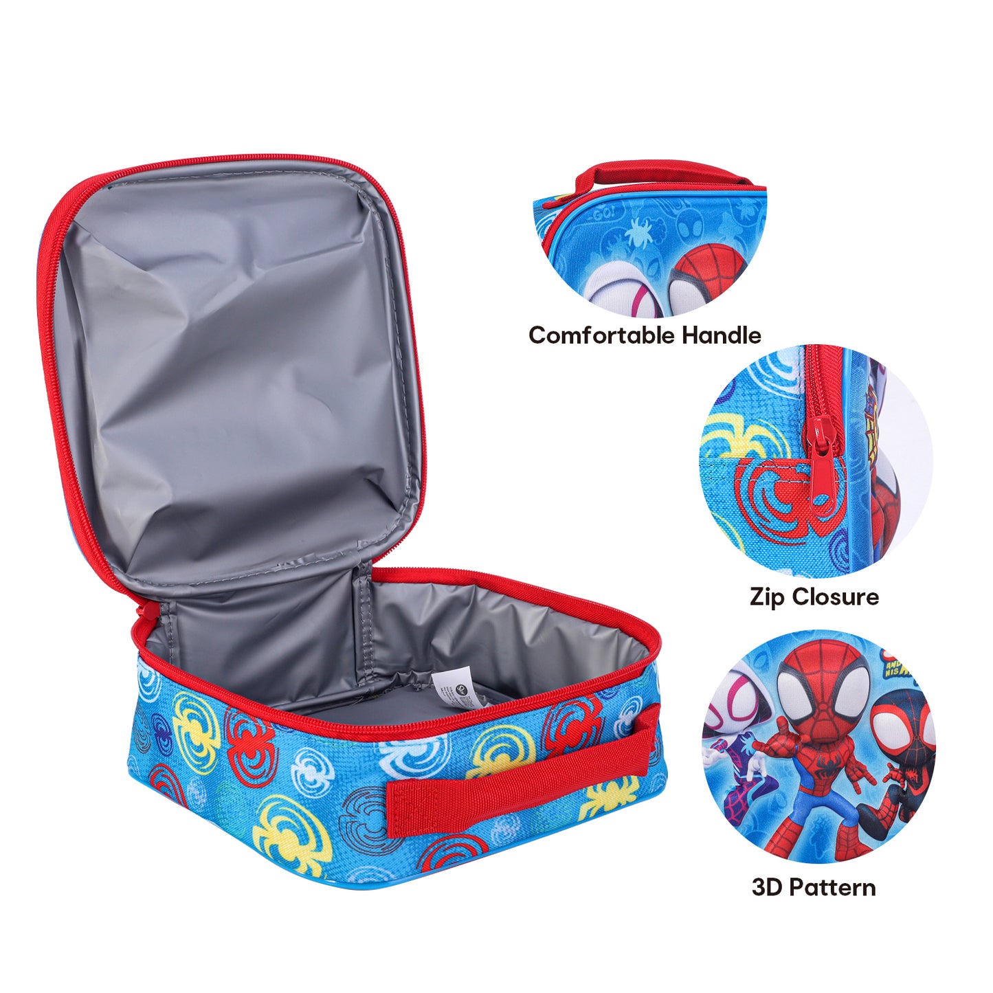 Marvel Spidey 3D Rectangular Insulated Lunch Box Bag for Boys and Girls, Perfect Size for Packing Hot or Cold Snacks for School and Travel, BPA Free