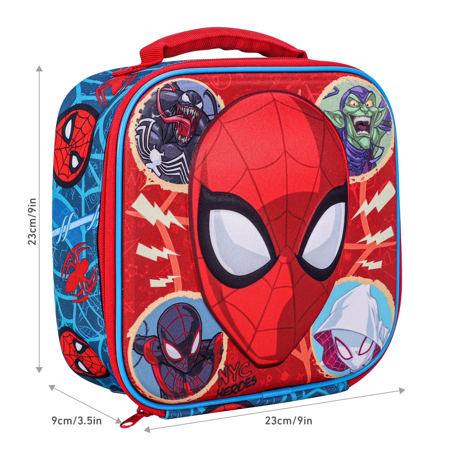 Marvel Spiderman 3D Rectangular Insulated Lunch Box Bag for Boys and Girls, Perfect Size for Packing Hot or Cold Snacks for School and Travel, BPA Free