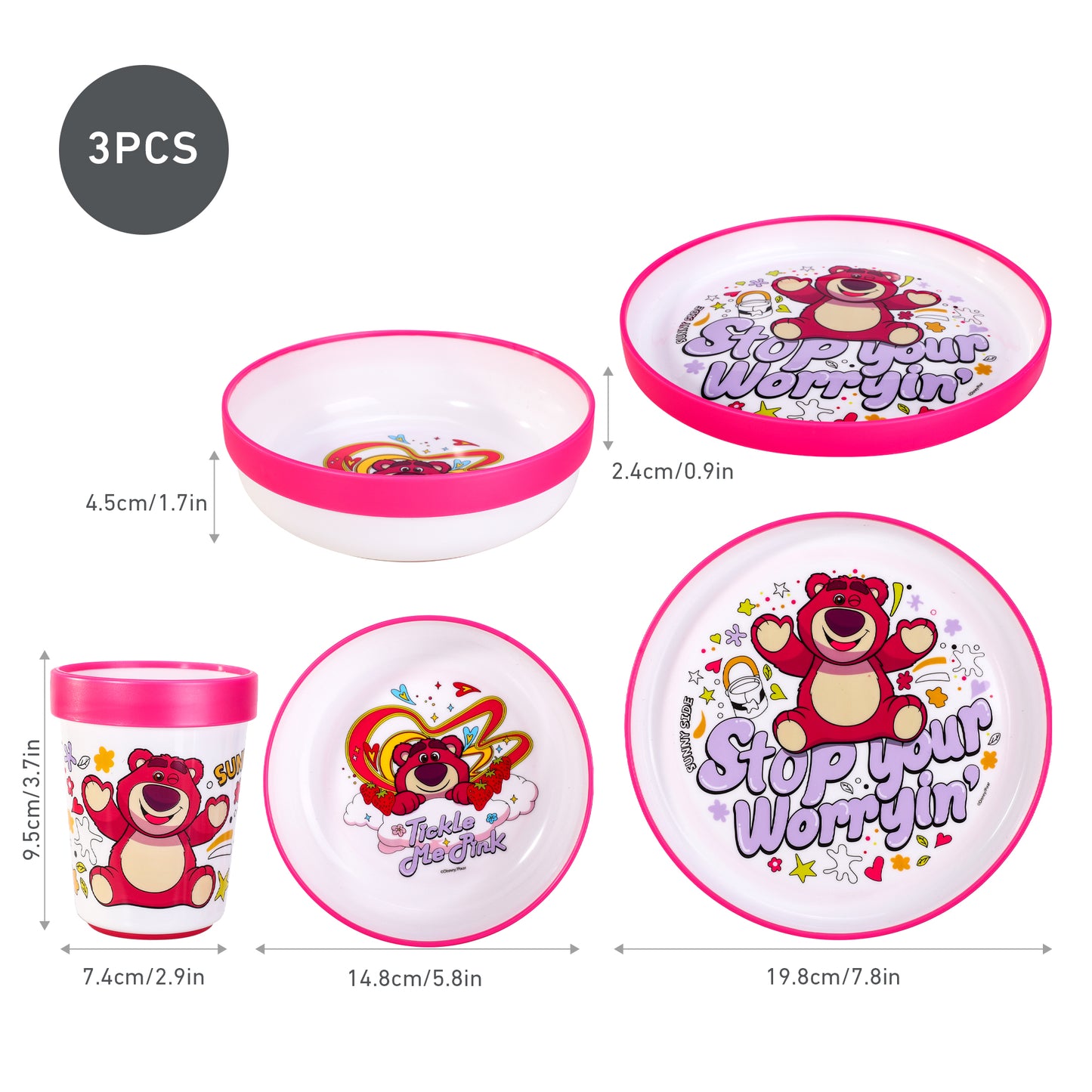 Lotso 3pcs Bicolor Premium Kids Dinner Tableware Set Plate, Bowl & Tumbler, BPA Free