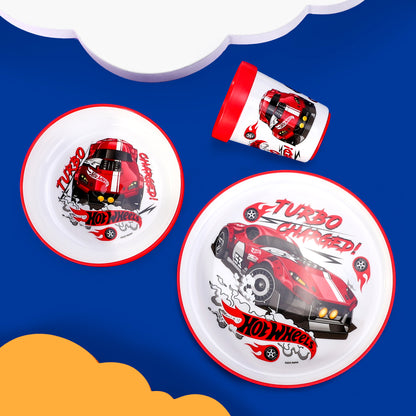 Hot Wheels 3pcs Bicolor Premium Kids Dinner Tableware Set Plate, Bowl & Tumbler, BPA Free