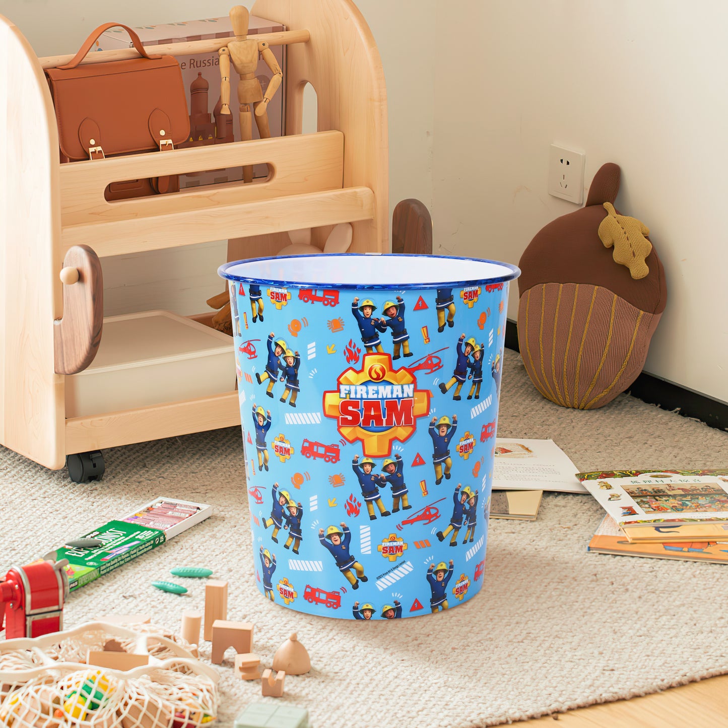 Fireman Sam Kids Childrens Waste Bucket Paper Bin Basket for Bedroom Study Desk Dustbin