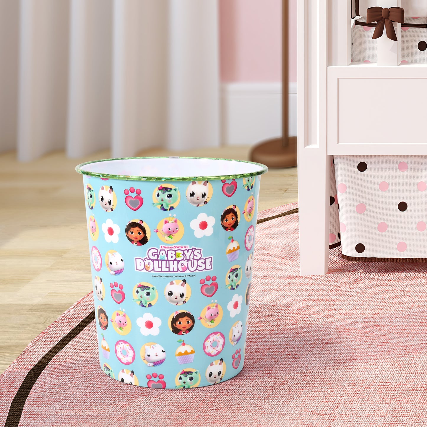 Gabby's Dollhouse Kids Childrens Waste Bucket Paper Bin Basket for Bedroom Study Desk Dustbin