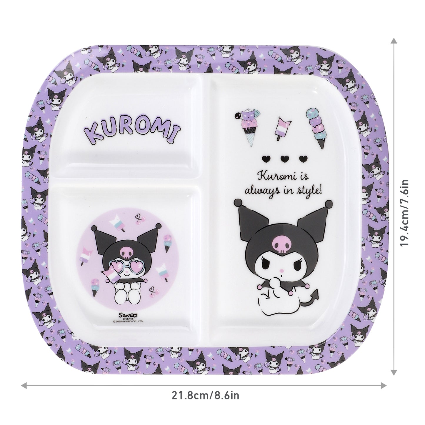 Kuromi 3 Section Childrens Divided Breakfast Lunch Dinner Plate