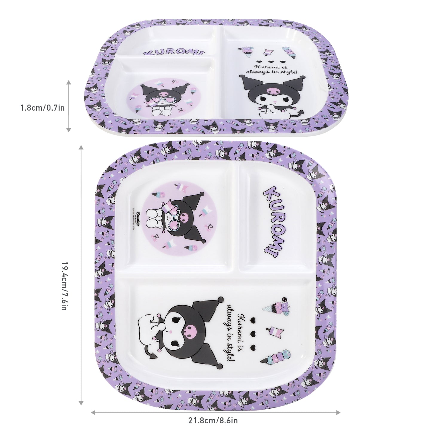 Kuromi 3 Section Childrens Divided Breakfast Lunch Dinner Plate