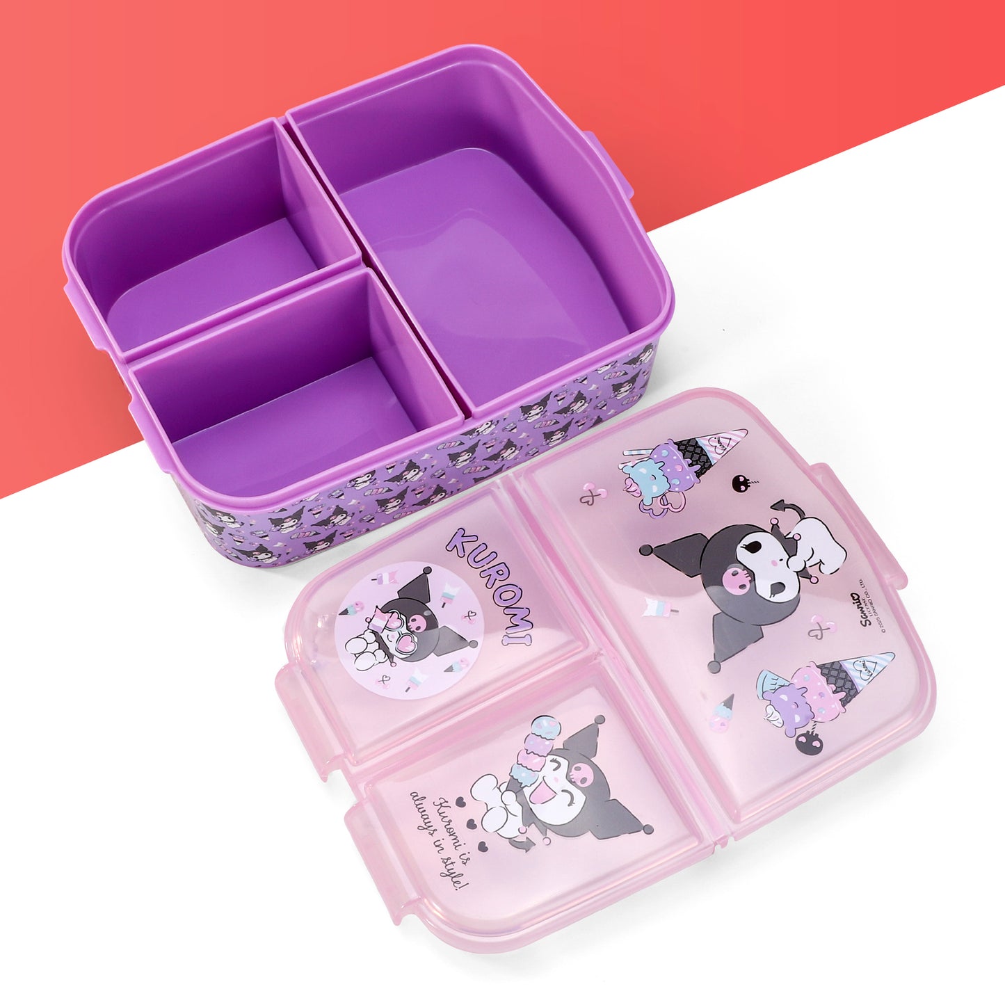 Kuromi Kids Childrens Multi Compartment Rectangular School Travel Lunch Food Box Sandwich Bento Container, BPA Free