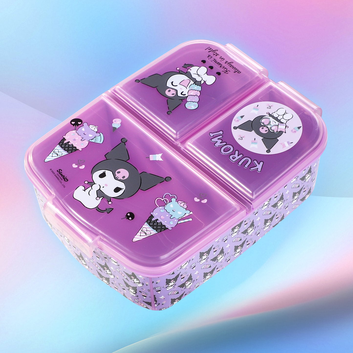 Kuromi Kids Childrens Multi Compartment Rectangular School Travel Lunch Food Box Sandwich Bento Container, BPA Free