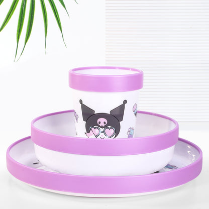 Kuromi 3pcs Bicolor Premium Kids Dinner Tableware Set Plate, Bowl & Tumbler, BPA Free
