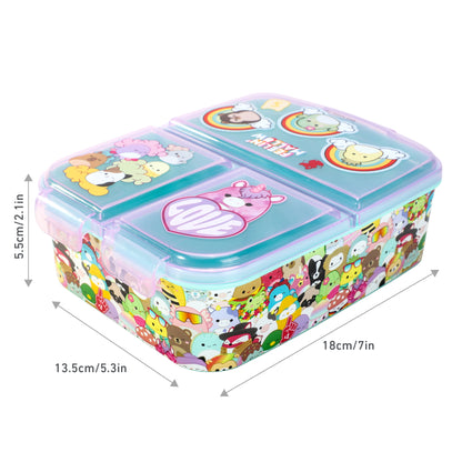 Squishmallows Kids Childrens Multi Compartment Rectangular School Travel Lunch Food Box Sandwich Bento Container, BPA Free