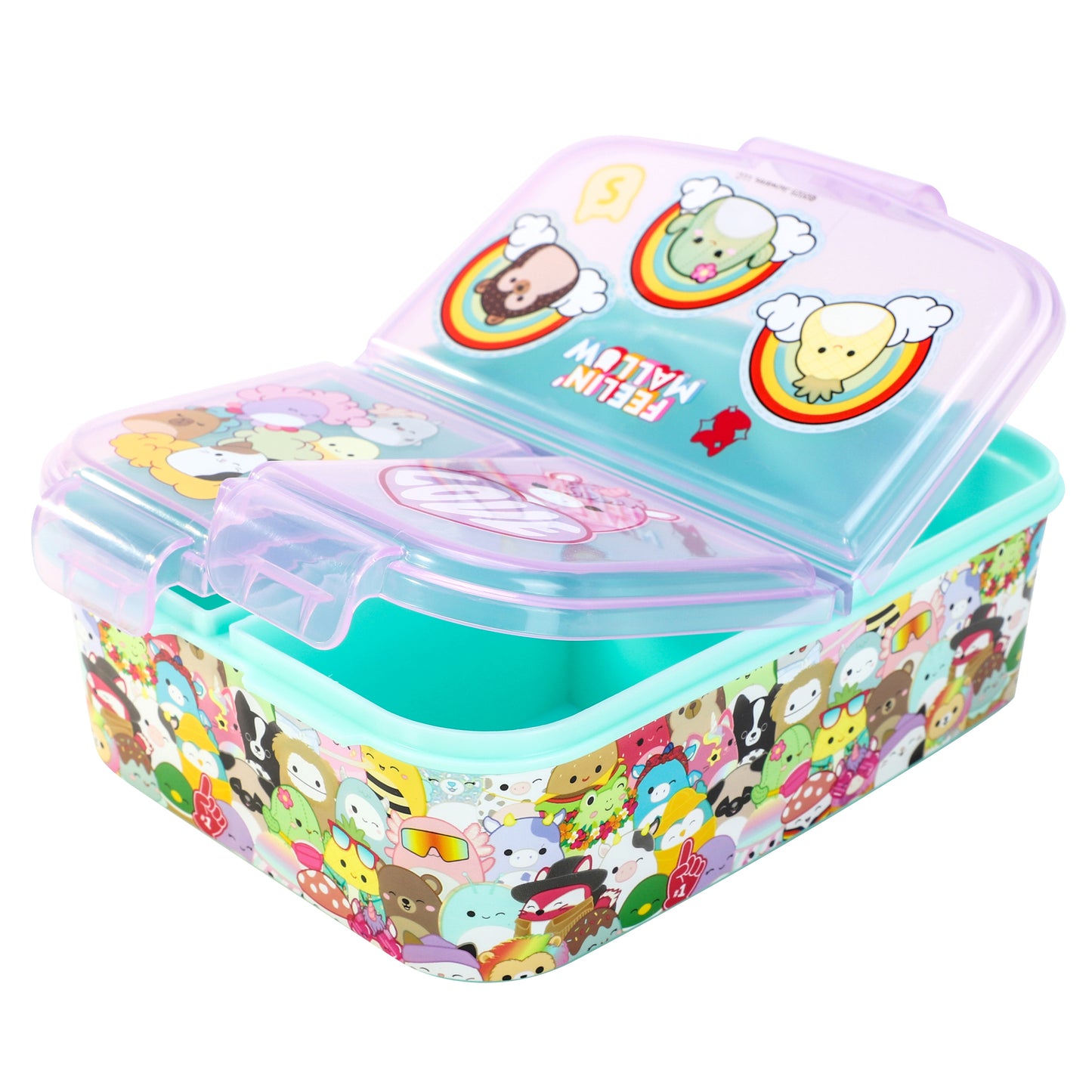 Squishmallows Kids Childrens Multi Compartment Rectangular School Travel Lunch Food Box Sandwich Bento Container, BPA Free