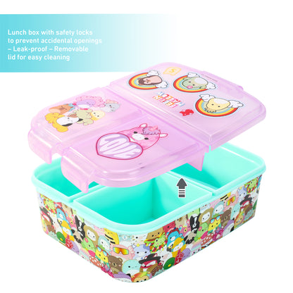 Squishmallows Kids Childrens Multi Compartment Rectangular School Travel Lunch Food Box Sandwich Bento Container, BPA Free