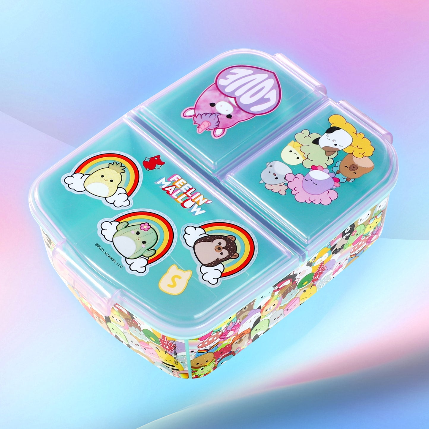 Squishmallows Kids Childrens Multi Compartment Rectangular School Travel Lunch Food Box Sandwich Bento Container, BPA Free