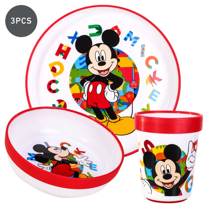Mickey Mouse 3pcs Bicolor Premium Kids Dinner Tableware Set Plate, Bowl & Tumbler, BPA Free