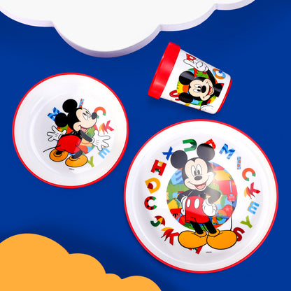 Mickey Mouse 3pcs Bicolor Premium Kids Dinner Tableware Set Plate, Bowl & Tumbler, BPA Free