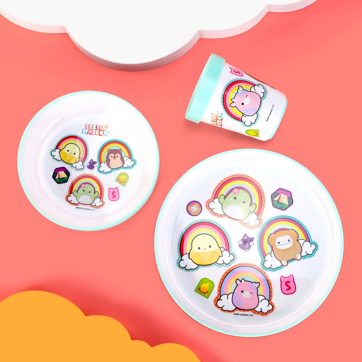 Squishmallows 3pcs Bicolor Premium Kids Dinner Tableware Set Plate, Bowl & Tumbler, BPA Free