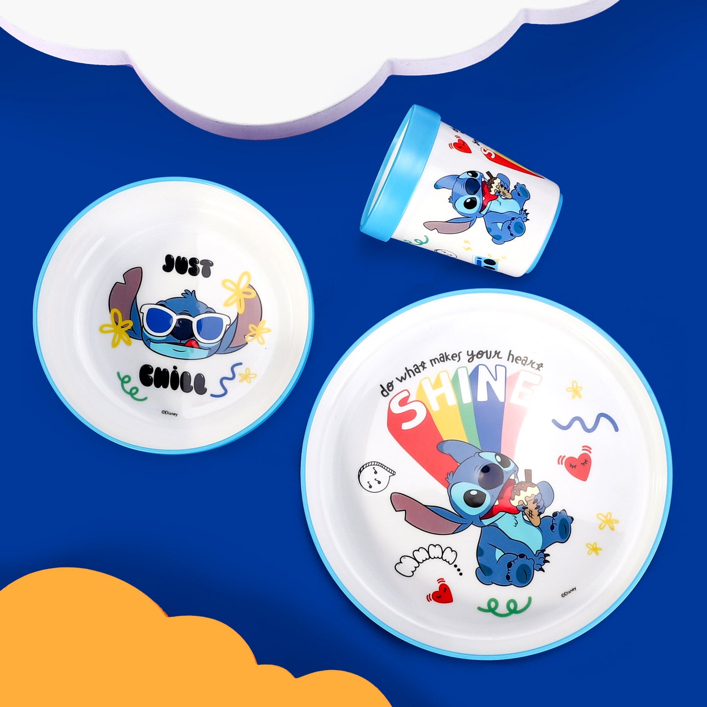 Stitch Island 3pcs Bicolor Premium Kids Dinner Tableware Set Plate, Bowl & Tumbler, BPA Free